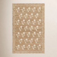 Floral Jute Area Rug Rectangle Flat Weave Eco Friendly Farmhouse Style Living Room Rug Thick Non-Slip PET Friendly Modern Homes