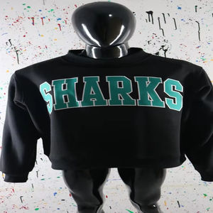 Sudadera SHARKS BLACK con cuello alto, 100% color verde azulado, con apliques bordados, cuello ancho, CLUSH SPORTS - Product Image 1