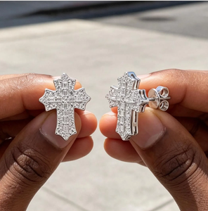 Moissanite Diamond Cross <b>Stud</b> Earrings 925 <b>Sterling</b> <b>Silver</b> Christian Religious Jewelry - Product Image 4