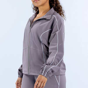 Chaqueta y pantalón deportivos con logo personalizado, estilo truffle, con ribetes, conjunto de dos piezas para mujer, ropa deportiva transpirable, conjunto deportivo para mujer - Product Image 3