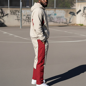 Ensemble survêtement streetwear coupe régulière 2 pièces imprimé coupe-vent personnalisé avec veste cargo à blocs de couleur en nylon et polyester à cordon de serrage - Product Image 6