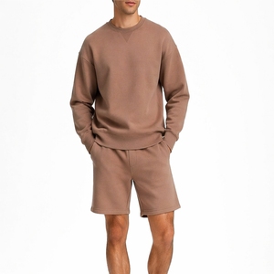 Conjunto de Sudadera y Pantalones Cortos para Hombre, Color Personalizado, Cuello Redondo, Estilo Casual, Dos Piezas, Cómodo, Ropa Deportiva Informal - Product Image 1