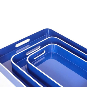 Luxury Premium Wholesale Glossy Royal Rectangular Lacquer Decorative Tray Set Cutout Handles For Home Hotel Coffee Table Decor - Product Image 3