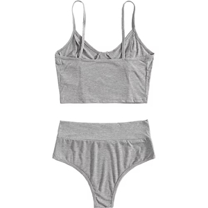 Ensemble de maillot de bain bikini col rond imprimé devant, coupe haute, couleur unie, vente en gros, personnalisable - Product Image 6