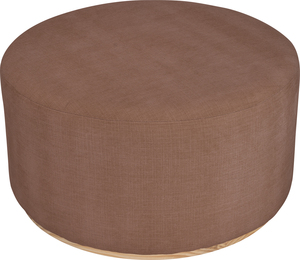 Minimalist <b>Round</b> Almond Upholstered Pouf MDF LVL Veneer Ottoman for Living Room Lounge - Product Image 2