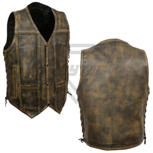 Chaleco de Motociclista de Cuero Marrón Desgastado Personalizado, Chaqueta sin Mangas Vintage para Hombre, Prenda de Cuero Vacuno Genuino Resistente - Product Image 5