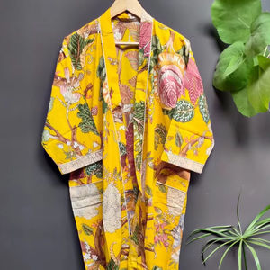 Bata Kimono de Algodón Suave con Estampado de Bloques y Dibujos Animados Naaz para Mujer, Camisón de Verano Hecho a Mano ODM con Cuello en V, Cintura Elástica y Largo hasta la Rodilla - Product Image 1
