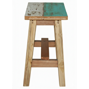 Tabouret de bar design en bois de bateau recyclé, original, unique, multicolore, artisanal, compact, pour l'intérieur et l'extérieur, exportation de meubles - Product Image 5