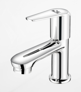 Grifo de lavabo de columna elegante de latón cromado para montaje en encimera, con flujo suave - Product Image 3