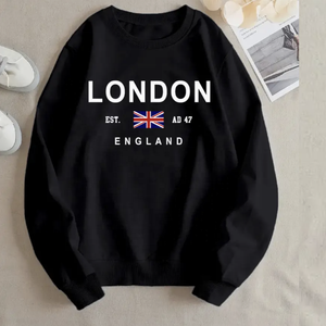 Sudaderas con Capucha para Mujer, Sudadera de Forro Polar con Estampado de Letras de Londres, Manga Abullonada, Poliéster/Algodón, Transpirable, para Invierno, Otoño y Primavera - Product Image 5