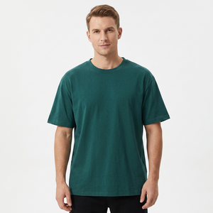 T-shirt en tricot vert uni surdimensionné pour homme, manches courtes, col rond, coupe décontractée, longueur normale, design uni teint - Product Image 4