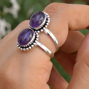 Bague en améthyste violette, argent 925, faite à la main, pour femme, style bague de fiançailles à taille ronde - Product Image 3