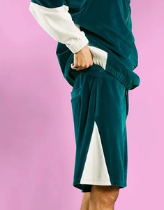 <b>Men's</b> Casual Summer Two-Piece Set Breathable Velvet Stand Neck Long Sleeve Half Zip Sweatshirt Drawstring Side Pockets Shorts - Product Image 1