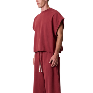 T-shirt sans manches col rond pour homme, coupe oversize et carrée, emmanchures profondes, uni, style streetwear, vente en gros, personnalisable, OEM, en coton tricoté, décontracté - Product Image 5
