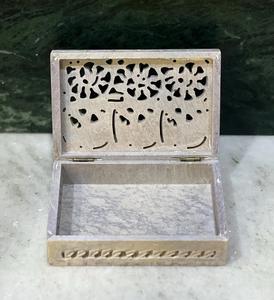 Boîte à bijoux rectangulaire en pierre savonneuse naturelle sculptée, style art indien, avec extérieur en marbre, pour la décoration intérieure et les cadeaux - Product Image 3