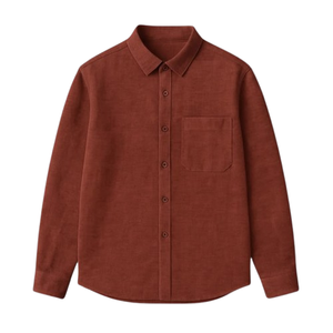 Chemise Oxford à manches longues pour homme, 100% coton, coupe classique, couleur unie, style décontracté, beige, boutonnée, poche sur le devant - Product Image 3