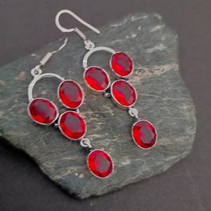 Boucles d'oreilles en grenat rouge, en argent Sterling 925, bijoux faits à la main, cadeau pour femmes, anniversaire, cristal Unique - Product Image 3