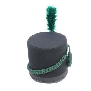 Chapeaux Shako de fanfare britanniques napoléoniens imperméables de haute qualité, en cuir de vachette, avec plume verte - Product Image 3