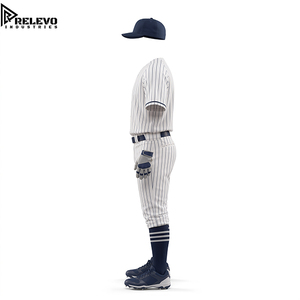 <b>Men</b> Full Baseball Uniform Kit, Retro Blue Pinstripe Button-Down Jersey, Athletic Pants, Matching Cap & <b>Striped</b> <b>Socks</b> - Product Image 3