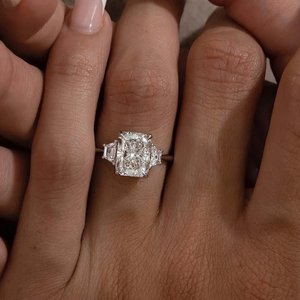 Luxury Radiant Cut Moissanite Engagement <b>Ring</b> <b>14K</b> Solid <b>Gold</b> Three Stone Diamond Style Bridal <b>Ring</b> Wholesale - Product Image 5