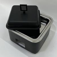 Plat de service carré moderne noir mat en acier inoxydable pour buffet, chauffe-plat cannelé avec couvercle, vente en gros, simple