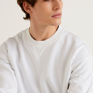 Sweat-shirt blanc à col rond pour homme, coupe régulière, en coton tricoté, pull décontracté, couleur unie, manches longues, vêtements d'automne - Product Image 6