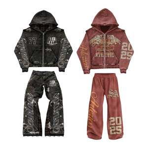 Sudadera con capucha unisex vintage con cremallera, lavado ácido, algodón y poliéster ecológicos, logo personalizado, letras con efecto goteo, estilo urbano, invierno, corte regular - Product Image 6