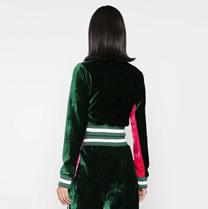 Conjunto de sudadera con capucha y pantalón de chándal de terciopelo para mujer, hecho a medida, con cremallera, bolsillos, top corto y pantalón de chándal de terciopelo, conjunto de dos piezas. - Product Image 3