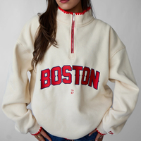 Женская толстовка оверсайз Boston с вышивкой, воротником-стойкой, молнией спереди, буквенным принтом, осенний уличный стиль, быстросохнущая