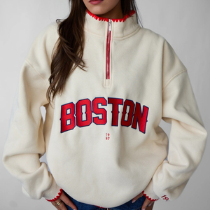 Sweat-shirt oversize en molleton brodé pour femme, col roulé, fermeture éclair sur le devant, motif lettres, style streetwear automne, séchage rapide - Product Image 1