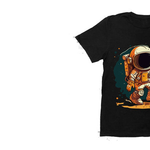 Camiseta de Hombre con Diseño de Astronauta de Dibujos Animados, Manga Corta, Cuello Redondo, Corte Regular, 100% Algodón Jersey, Estilo Casual - Product Image 2
