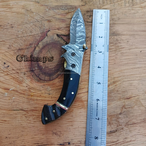 Cuchillos de bolsillo de autodefensa para acampar de acero damasco, herramienta EDC para exteriores, cuchillo plegable de supervivencia táctica, cuchillos de caza - Product Image 3