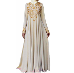 Vestido Abaya Maxi Modesto para Mujer, Manga Larga, Bordado Floral, Corte Holgado, Cuello Redondo, Poliéster, Uso Diario, Estilo de Medio Oriente - Product Image 4