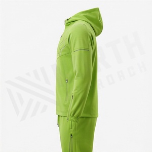 Survêtement à capuche pour homme, vert, fermeture éclair intégrale, style sportif, respirant, en polyester, pour le printemps, coupe classique, poches latérales - Product Image 3
