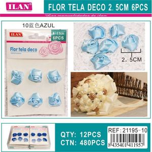 Fiore Decorativo in Tessuto ILAN 2,5 Cm 6 Pezzi Blu per Matrimoni e Artigianato - Product Image 3