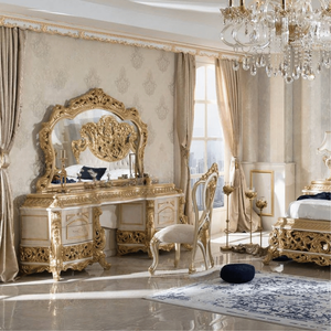 Luxury Baroque Carved Bedroom Furniture Set Solid Mahogany Wood Upholstered Bed <b>Wardrobe</b> Vanity Table Handmade Classic - Product Image 3