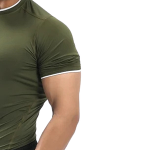 Chemise de compression athlétique olive pour homme, respirante, à séchage rapide, extensible, à manches courtes, pour l'entraînement en salle de sport, haut de sport - Product Image 3