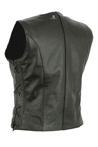 <b>Women</b> Leather Motorcycle <b>Waistcoat</b> V Neck Slim Fit Vintage Biker Vest Sleeveless Outerwear Stylish Pockets Casual Fashion - Product Image 4
