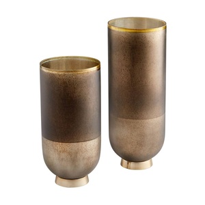Vases cylindriques en verre mercure de luxe industriel, piliers à pieds dorés champagne métalliques mouchetés, élégants pour salon - Product Image 2