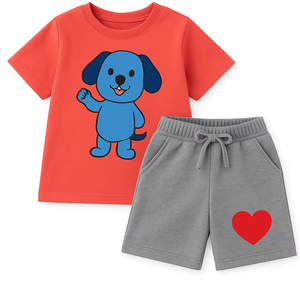 Ensemble été pour garçons et filles, t-shirt en coton et short, vêtements respirants et légers, taille personnalisée, disponibilité en stock - Product Image 1