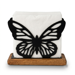 Elegante Porta Servilletas Metálico Negro Mate con Base de Madera Rústica, Dispensador de Servilletas para Decoración del Hogar - Product Image 1
