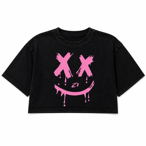 T-shirt court noir délavé pour femme, style Y2K Streetwear, avec logo personnalisé, coupe oversize graphique et carrée, en coton, haut de mode estival, chemises pour femmes - Product Image 5