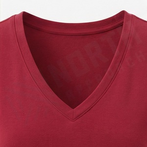 Camiseta de Manga Corta con Cuello en V para Mujer, 100% Algodón Orgánico de Lujo, Preencogido, Suave, Transpirable, Color Personalizado - Product Image 4