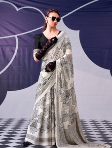 Sari en soie satinée ethnique traditionnel indien à imprimé floral pour un usage quotidien, vêtements décontractés, tenue élégante et tendance pour femmes, toutes saisons - Product Image 1