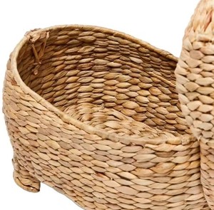 Handwoven Water Hyacinth Dog Shaped Storage <b>Basket</b> with Lid, Natural <b>Wicker</b> Animal Toy Organizer for Kids Room, Nursery Decor - Product Image 2