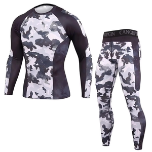 Ensemble de compression rayé noir et rouge pour homme, manches longues, col rond, séchage rapide, en spandex et polyester, haut et pantalon, toutes saisons - Product Image 5