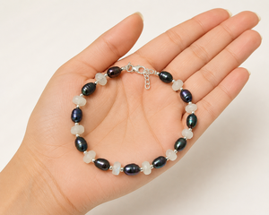 Natural Black Freshwater Pearl & Moonstone Bracelet Handmade 925 Sterling <b>Silver</b> Beaded Bracelet, Elegant Gift for Her - Product Image 1