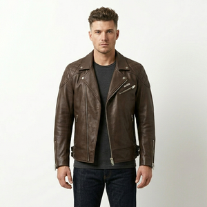 Veste en cuir imperméable pour homme, taille US, avec doublure en velours, marron imitation cuir, pour la moto, vente en gros - Product Image 1
