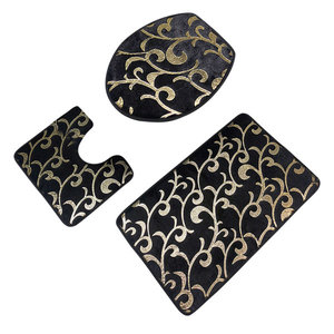 Juego de Alfombras de Baño de 3 Piezas en Negro y Dorado, Alfombrillas de Baño Antideslizantes de Lujo con Alfombra Contorno para Inodoro y Alfombra para la Tapa del Inodoro - Product Image 1