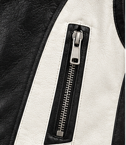 Chaleco de cuero para hombre en blanco y negro con cuello alto y cierre de cremallera. - Product Image 3